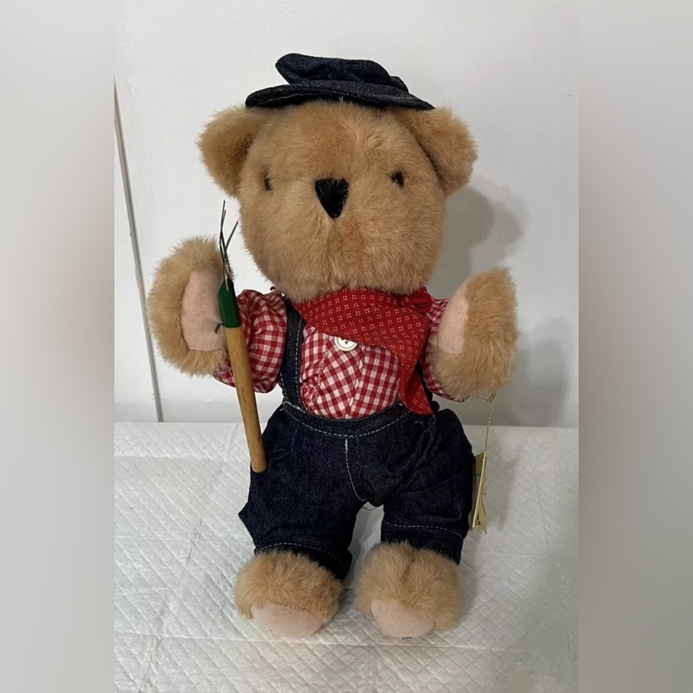 Rare Farmer Teddy Bear With Stand Christmas Treasures Collection 1995 Plush 14”